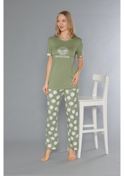 Kısa Kol Yazlık Viskon Pijama Takımı Beach Club Flz 88-110