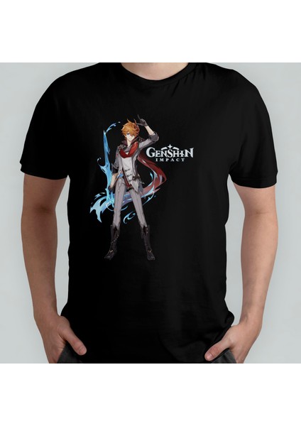 Genshin Impact Tartaglia Unisex %100 Pamuklu Bisiklet Yaka T-Shirt