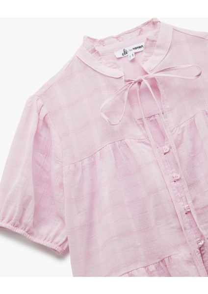 Pamuklu Bağlamalı Yaka Kısa Kollu Düğmeli Gömlek modelleri