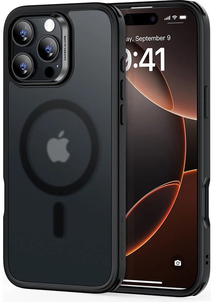 Apple iPhone 16 Pro Kılıf + Ekran Koruyucu Set Halolock Magsafe Classic Hybrid Silikon - Buzlu Siyah