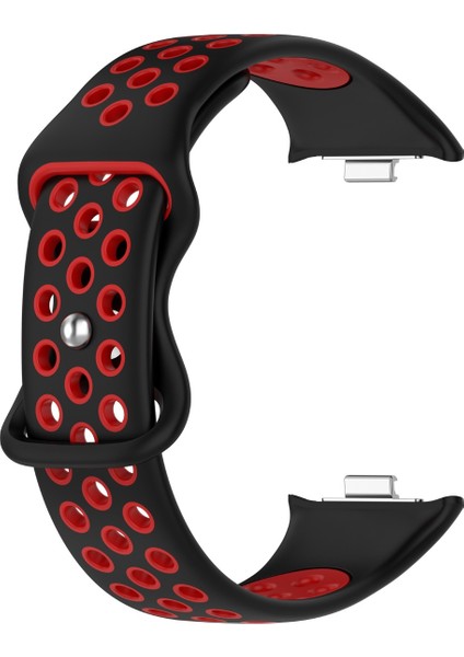 Xiaomi Redmi Watch 4 Uyumlu Kordon Delikli Silikon Siyah Kırmızı
