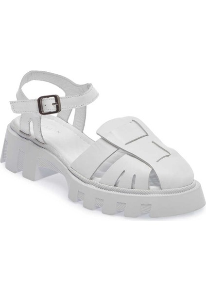 Beyaz Hakiki Deri Kadın Sandalet - K24Y1SN67158-A26