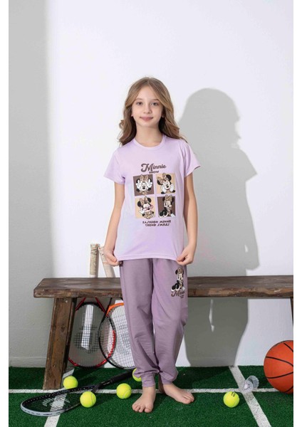 Kız Çocuk Mini Desenli Lila Pijama Takımı
