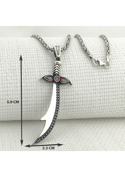925 Ayar Gümüş Kırmızı Taşlı Zülfikar Kral Zincir Kolye modelleri
