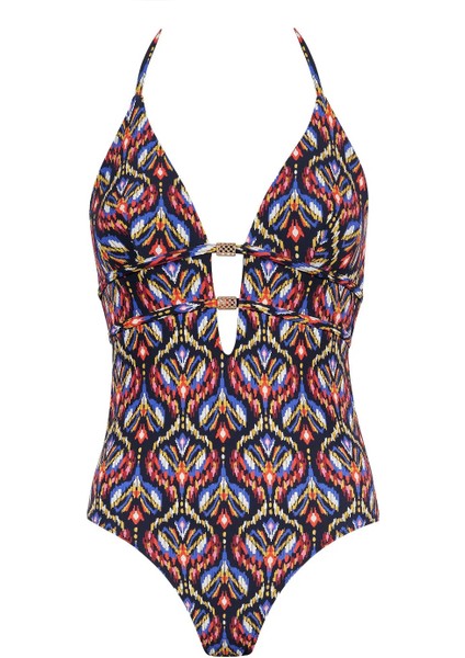 Sunkissed Allure Derin Dekolteli Ikat Desenli Ayarlanabilir Askılı Kadın Mayo