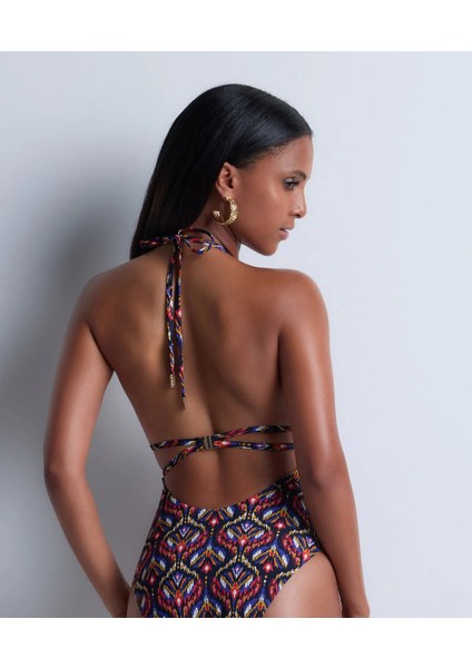 Sunkissed Allure Derin Dekolteli Ikat Desenli Ayarlanabilir Askılı Kadın Mayo fiyatları