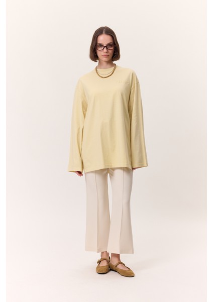 Yıkama Efektli Uzun Kollu Tshırt Sarı fiyatları