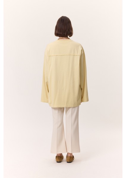 Yıkama Efektli Uzun Kollu Tshırt Sarı modelleri