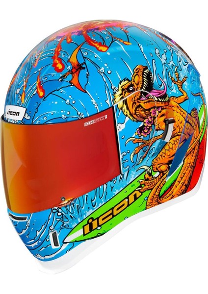 Airform Dino Fury Mıps Kapalı Motosiklet Kaskı Mavi Yeşil Turuncu