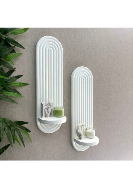 Bohem, Iskandinav Dekoratif Tek Raflı Duvar Rafı, Süsü (2’li Set) Hand Made -Beyaz