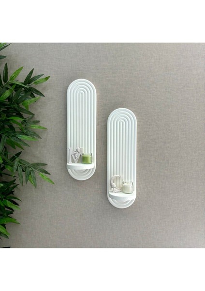 Bohem, Iskandinav Dekoratif Tek Raflı Duvar Rafı, Süsü (2’li Set) Hand Made -Beyaz