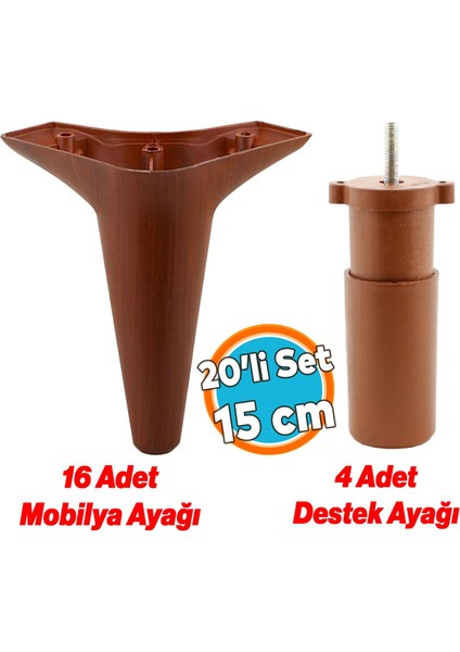 Mobilya Kanepe Koltuk Tv Ünitesi Destek Ayağı 15 cm Kahverengi Ayakları 20'li Set