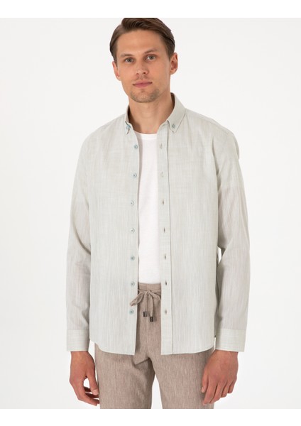 Erkek Çağla Keten Görünümlü Slim Fit Uzun Kollu Gömlek 50307025-VR016 modelleri