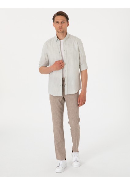 Erkek Çağla Keten Görünümlü Slim Fit Uzun Kollu Gömlek 50307025-VR016 fırsatları