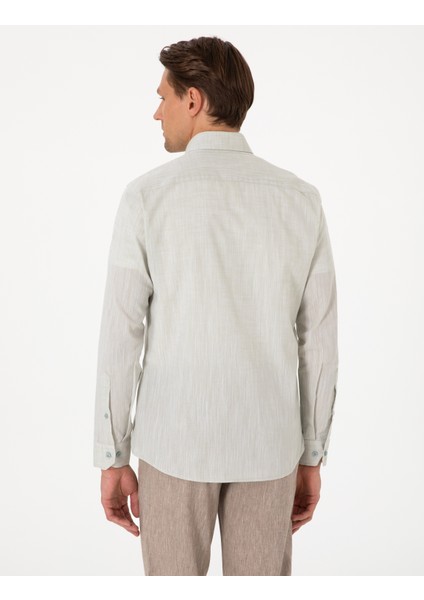 Erkek Çağla Keten Görünümlü Slim Fit Uzun Kollu Gömlek 50307025-VR016 indirimleri