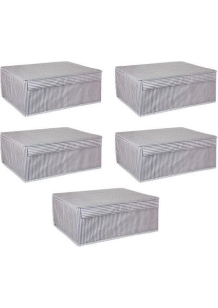 5 Adet - Kapaklı Çok Amaçlı Çamaşır-Saklama-Düzenleme Vb Hurç, Kutu - 50 x 40 x 19 - Baza Kutu - Gri