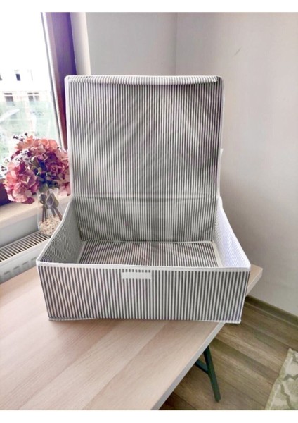 5 Adet - Kapaklı Çok Amaçlı Çamaşır-Saklama-Düzenleme Vb Hurç, Kutu - 50 x 40 x 19 - Baza Kutu - Gri