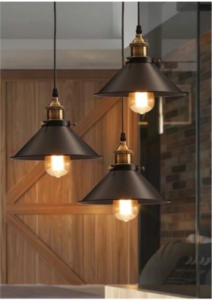S Retro Üçlü Yuvarlak Metal Sarkıt Avize Rustik Avize 30 cm