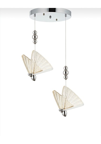 Luxury Modern Kelebek Sarkıt LED Avize Krom 2’li Ledli Avize