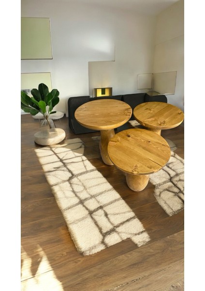 Wood Wooden Ahşap 3’lü Set Vazo Model Mantar Yan Sehpa Modern Tütün Renk Fiskos fiyatları