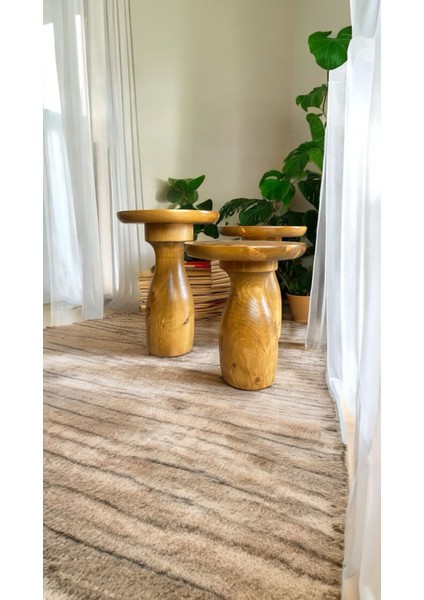 Wood Wooden Ahşap 3’lü Set Vazo Model Mantar Yan Sehpa Modern Tütün Renk Fiskos modelleri
