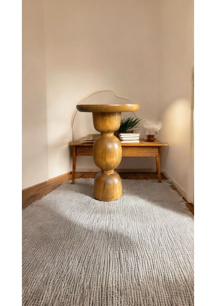 Wooden Ahşap Tekli Mantar Yan Sehpa Modern Tütün Renk Fiskos