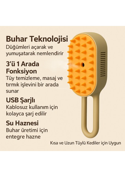 Buharlı Kedi ve Köpek Tarağı 3'ü 1 Arada Masaj Tüy Toplama USB Şarjlı Tarak Fırça fırsatları