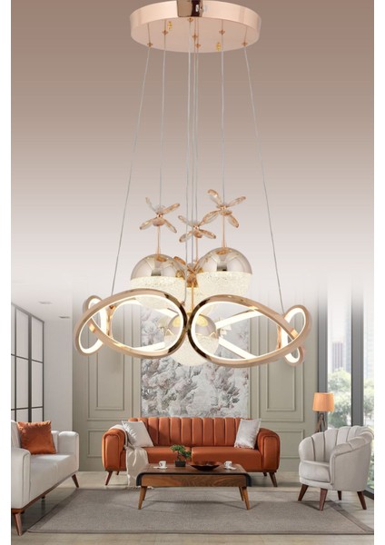 Samay 3 Renk Gold ( Sarı Beyaz ve Gün Işığı ) Luxury LED Kristal Taşlı Avize Concept