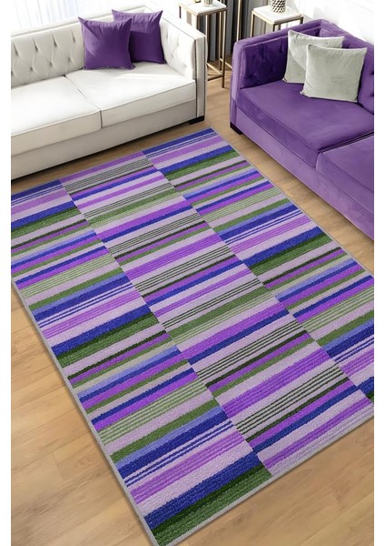 Çizili Mor Renkli Halı Mutfak Halısı Çizgili Oturma Odası Halısı Retro Tarzı Salon Halısı