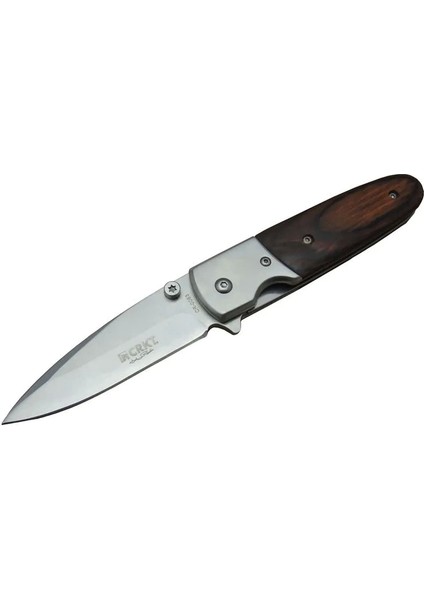 Cr 0083 Koyu Kamp Çakı 16,5 cm - Ahşap Sap, Otomatik, Kılıflı, Kutulu