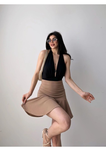 Volanlı Krep Şort Etek
