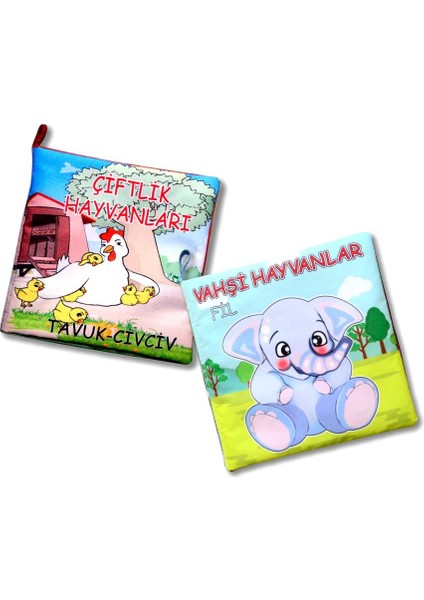 2 Kitap Tox Çiftlik Hayvanlar ve Vahşi Hayvanlar Kumaş Sessiz Kitap T58/T111 - Bez Kitap , Eğitici Oyuncak , Yumuşak ve Hışırtılı