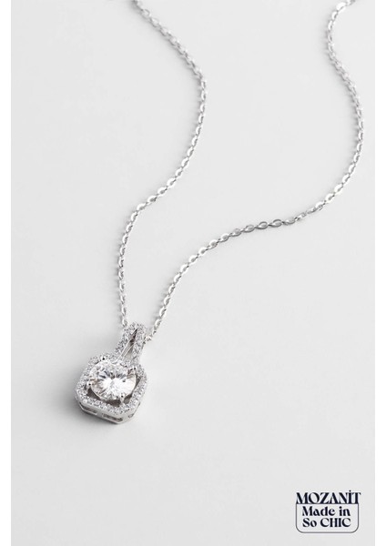 Mozanit Işığı 18 Ayar Beyaz Altın Kaplama 44 cm Gümüş Kolye fırsatları