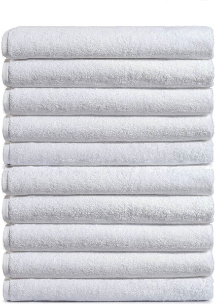 10 Lu Otel Banyo Havlusu Pamuklu 90 x 150 cm Beyaz 20/2 Ring 650 gr