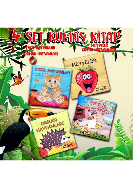 4 Kitap Tox Meyveler , Çiftlik , Orman ve Evcil Hayvanlar Kumaş Sessiz Kitap T055 T049 T058 T110 - Bez Kitap , Eğitici Oyuncak , Yumuşak ve Hışırtılı fiyatları
