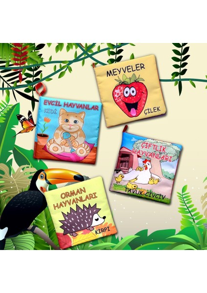 4 Kitap Tox Meyveler , Çiftlik , Orman ve Evcil Hayvanlar Kumaş Sessiz Kitap T055 T049 T058 T110 - Bez Kitap , Eğitici Oyuncak , Yumuşak ve Hışırtılı indirimleri