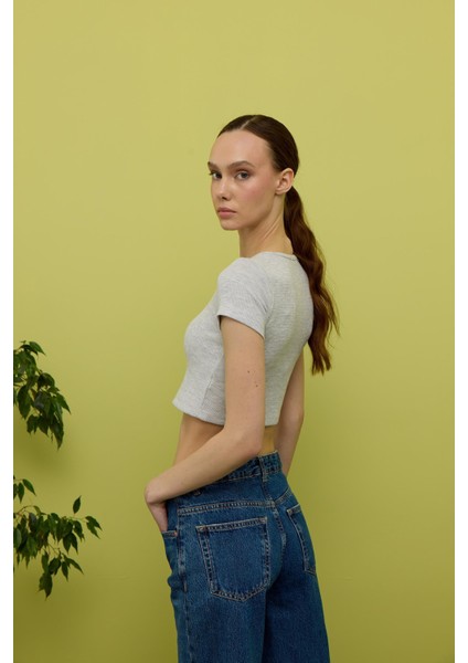 Kadın Kar Melanj Kısa Kollu Baskılı Tshirt indirimleri