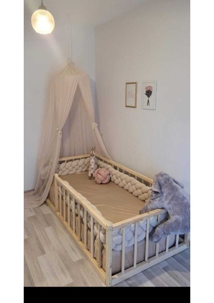 Örgü Beşik Korumalık - Bej (70x140 cm Yatak ve 80x130 cm Yatak) Boyut: Küçük Boy, Tip: Koruyucu Yastık, Renk: Bej
