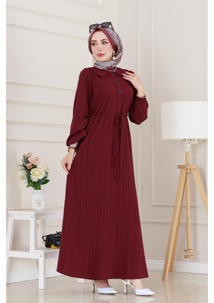 Yakası Güpür Nova Elbise-Bordo