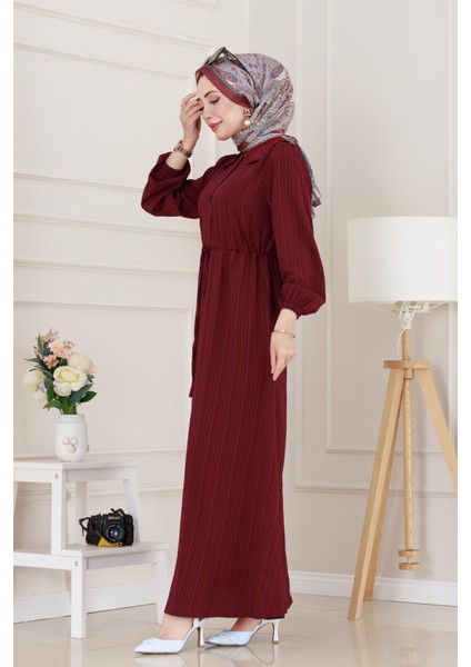 Yakası Güpür Nova Elbise-Bordo fiyatları