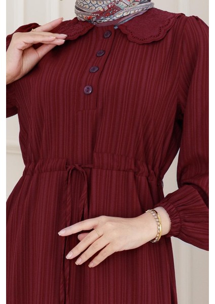 Yakası Güpür Nova Elbise-Bordo fırsatları