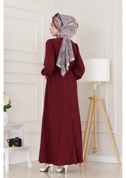 Yakası Güpür Nova Elbise-Bordo indirimleri