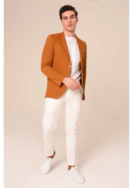 Hardal Renk,blazer Tek Ceket Mono Yaka Slim Fit | Agustini