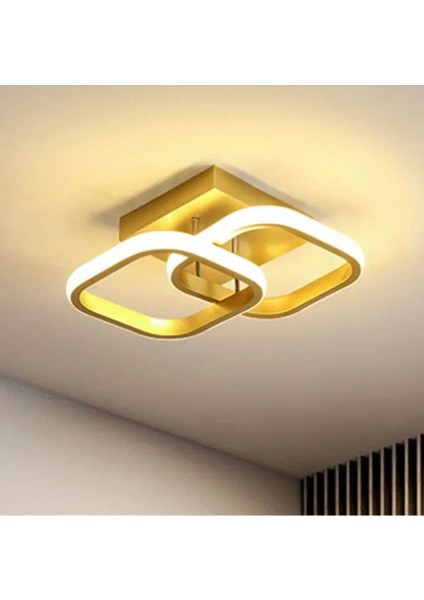 Modern Tasarım Square Plafonyer Tavan LED Avize Eskitme Gold Power Ledli Salon Hol Mutfak Avize