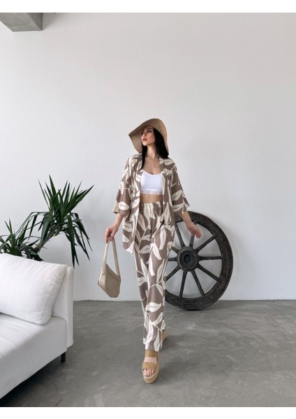 Desenli Kimono & Pantolon Ikili Takım fırsatları