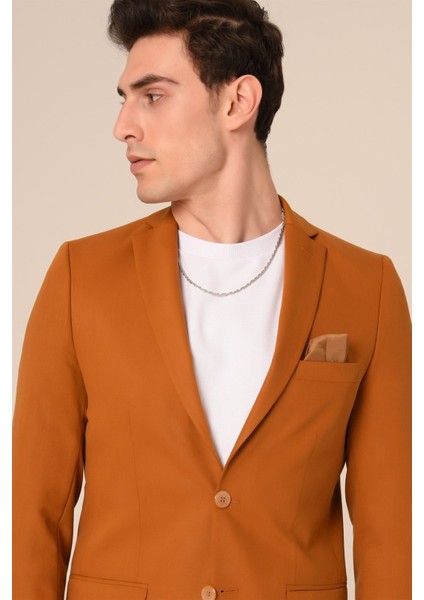 Hardal Renk,blazer Tek Ceket Mono Yaka Slim Fit | Agustini modelleri