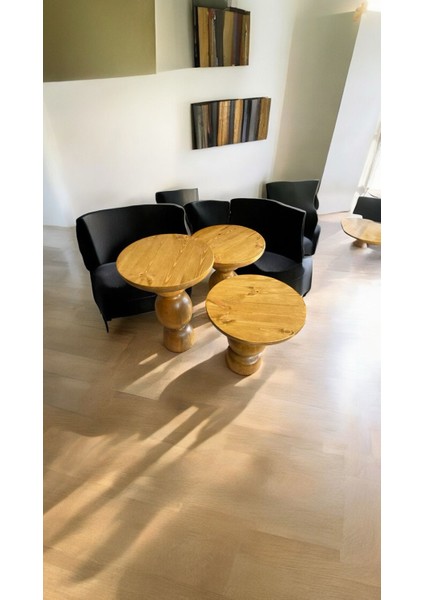 Wood Wooden Ahşap 3’lü Set Vazo Model Mantar Yan Sehpa Modern Tütün Renk Fiskos fiyatları