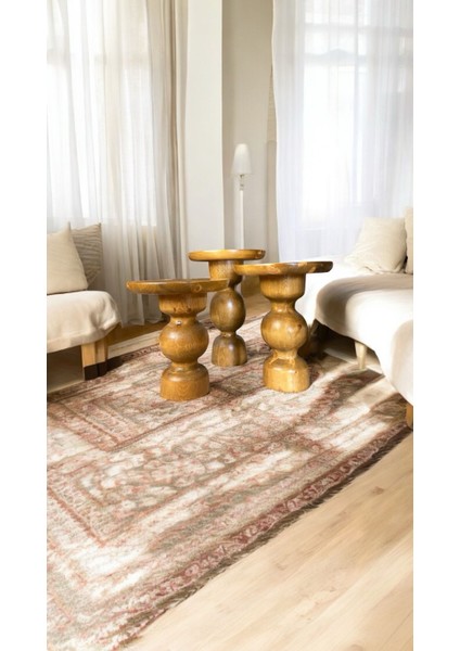 Wood Wooden Ahşap 3’lü Set Vazo Model Mantar Yan Sehpa Modern Tütün Renk Fiskos modelleri