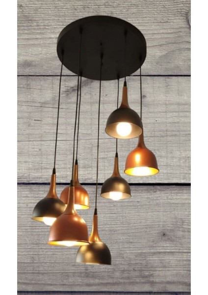 Mylights Rustik Vintage Metal Bakır ve Siyah Sarkıt Yüksek Tavan Avize