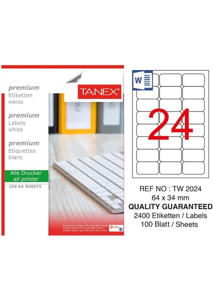 TW-2024 Yazıcı Etiketi 64 x 34 mm 2.400 Adet - Beyaz